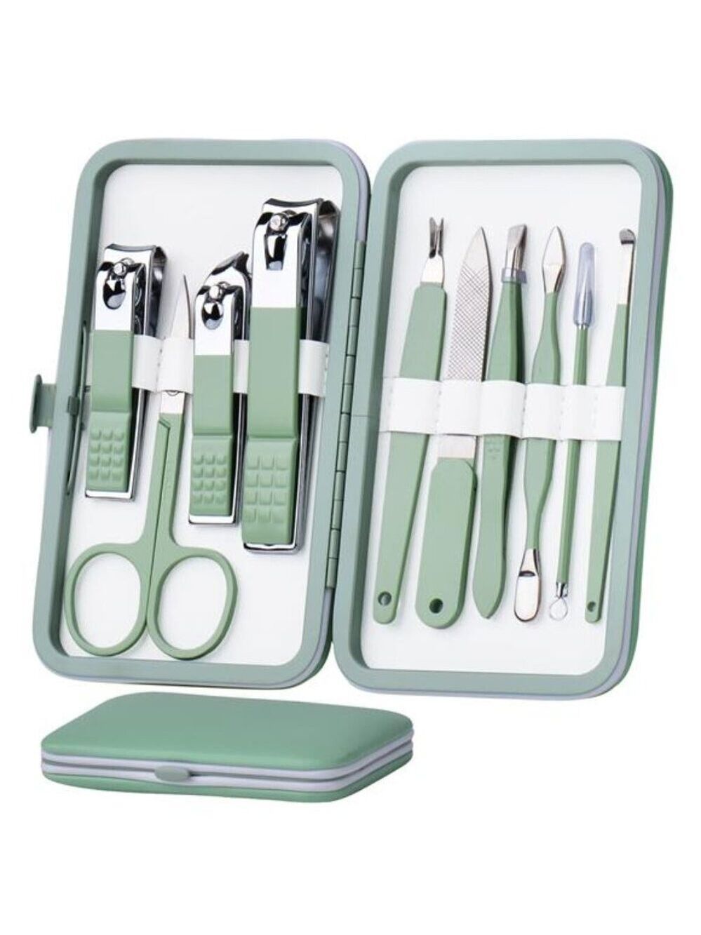 Jade Green Manicure Pedicure Set Stainless Steel Nail Clippers Travel Kit
